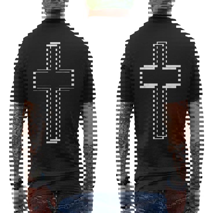 白い十字の記号の輪郭の服の設計聖十字架 メンズTシャツ バックプリント