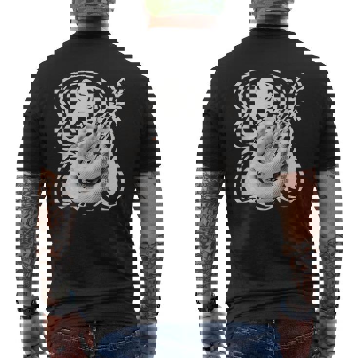 白蛇と弁財天 和風神秘デザイン 蛇と楽器モチーフ メンズTシャツ バックプリント