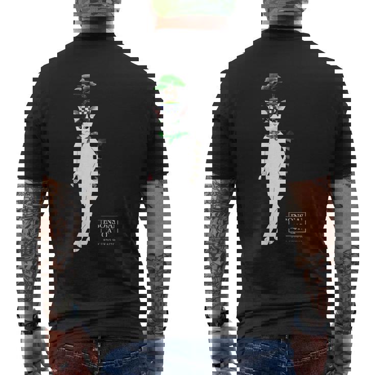 盆栽ねこ 頭に松の盆栽を乗せたハチワレ猫 メンズTシャツ バックプリント