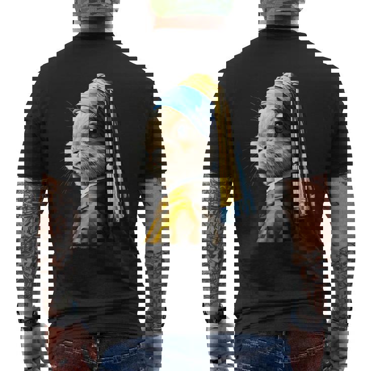 真珠の耳飾りのウサギ メンズTシャツ バックプリント