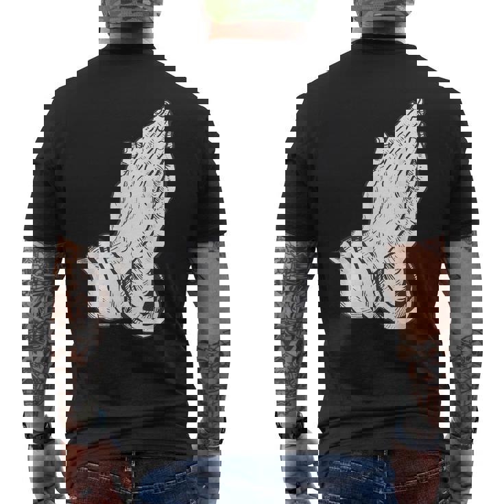 祈るイエスの手 メンズTシャツ バックプリント