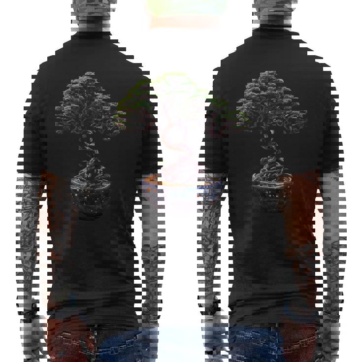 神秘的な盆栽の木 メンズTシャツ バックプリント