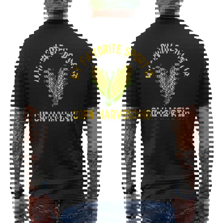 私の好きなスポーツはトウモロコシの収穫です面白い穀物農家 メンズTシャツ バックプリント