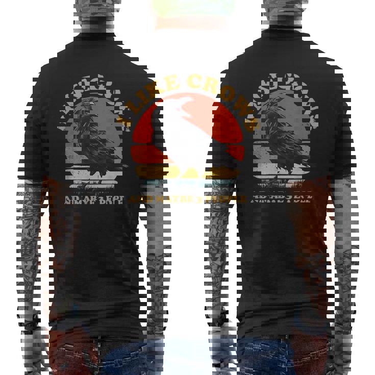 私はカラスと多分 3 人が好きです レトロ ビンテージ ブラック カラス メンズTシャツ バックプリント