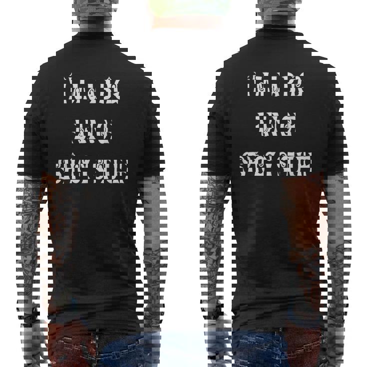 私はスパイシーなものの大ファンです メンズTシャツ バックプリント