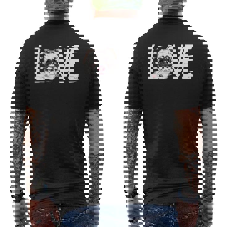 私はフェレットが大好きです Love Ferret メンズTシャツ バックプリント