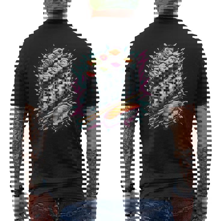 稲妻と閃光の寿司ティー 日本料理 メンズTシャツ バックプリント