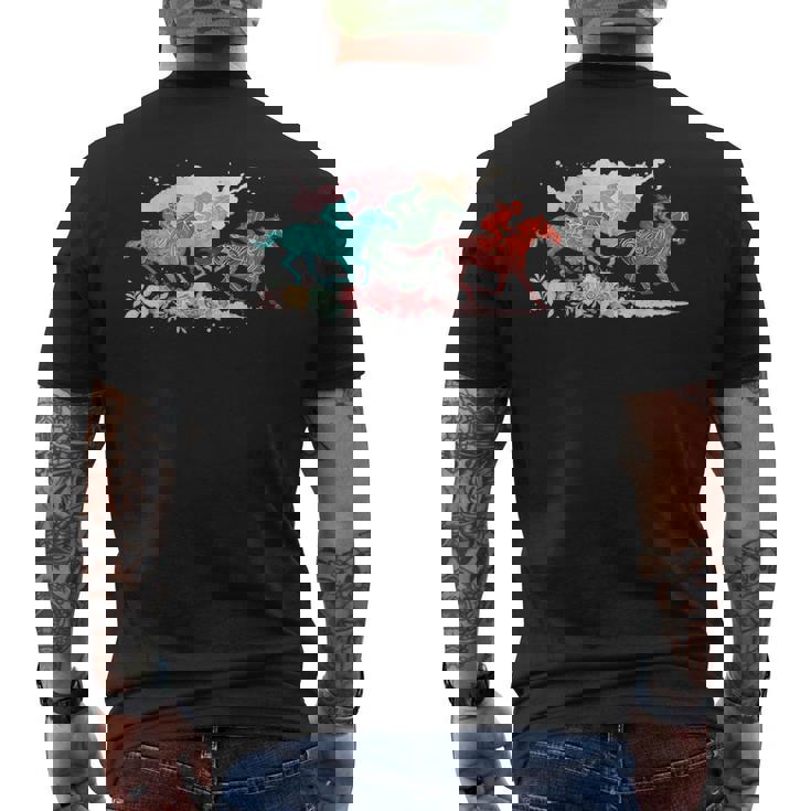 競馬 乗馬 トラックレース ロデオ 乗馬 ライダー メンズTシャツ バックプリント