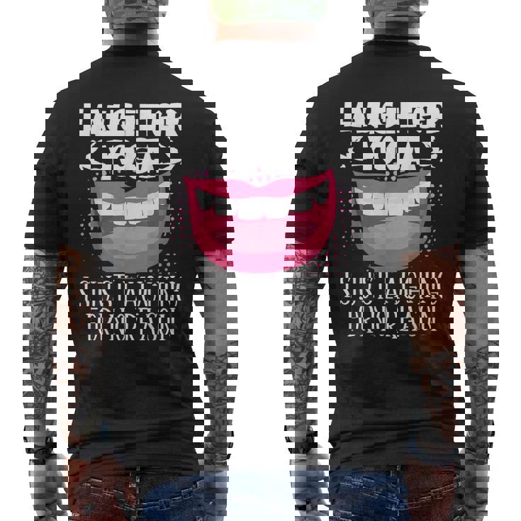 笑いヨガは理由もなくただ笑うだけの瞑想 メンズTシャツ バックプリント