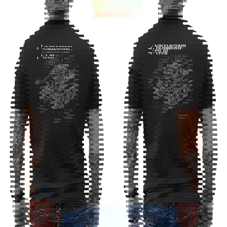 第二次世界大戦ドイツ戦車タイガーiの設計図 メンズTシャツ バックプリント