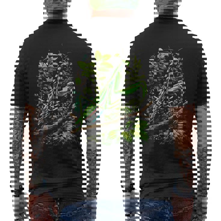 節足動物崇拝者 謎めいたカマキリ 水彩インク メンズTシャツ バックプリント
