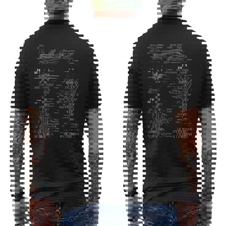 米ジェット戦闘機f14トムキャットの設計図 メンズTシャツ バックプリント