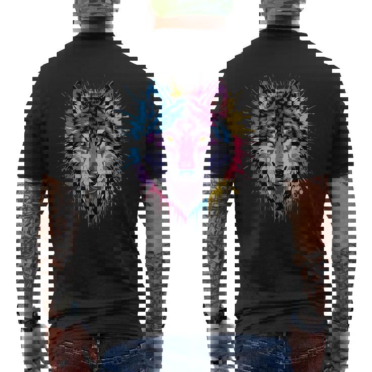 素晴らしいオオカミの頭の色彩。 メンズTシャツ バックプリント