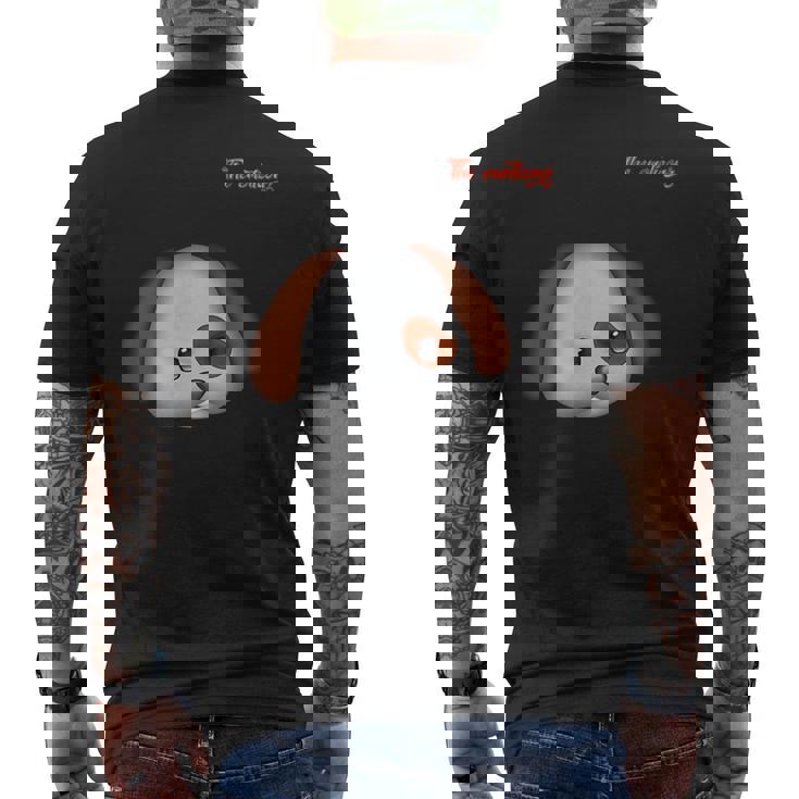 絵文字しかめっ面の怒った犬の顔 メンズTシャツ バックプリント