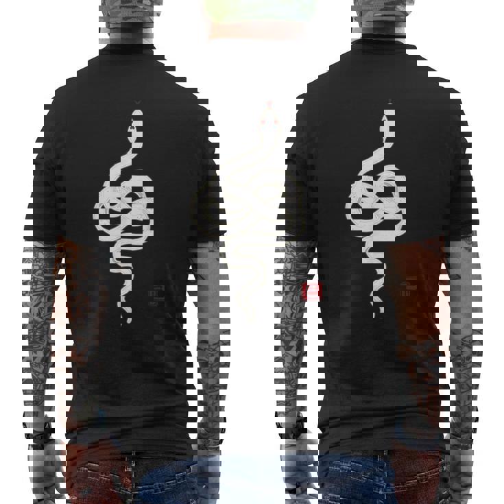 縁起の良い白蛇デザイン 幸運を願うお守り メンズTシャツ バックプリント