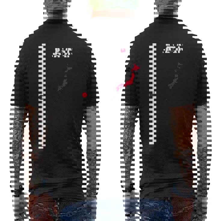 縦型日本国旗、文字「Japan」&シルエットマップ メンズTシャツ バックプリント