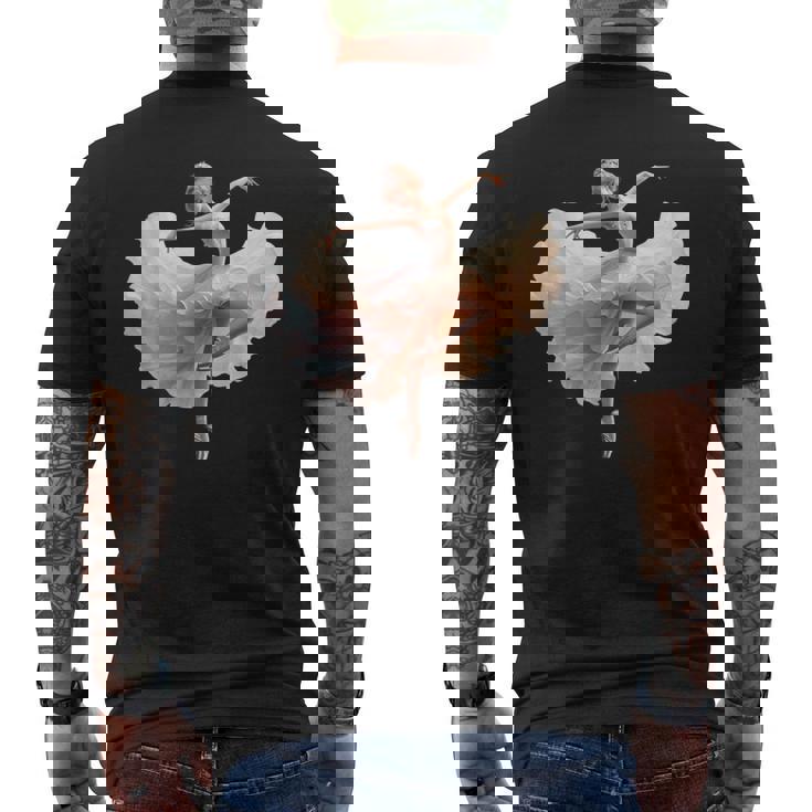 美しいバレリーナガール ダンシングバレエ水彩画 メンズTシャツ バックプリント