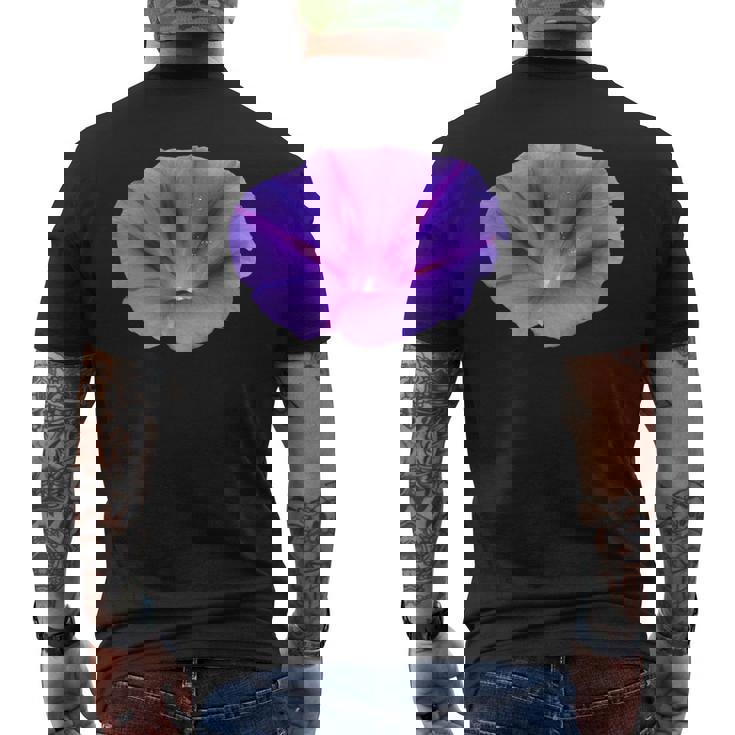 美しいパープルカラーの朝顔フラワーカットアウト メンズTシャツ バックプリント