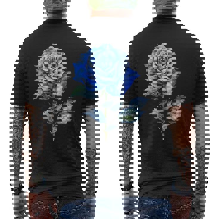 美しいブルーローズフローラルブルーフラワー メンズTシャツ バックプリント