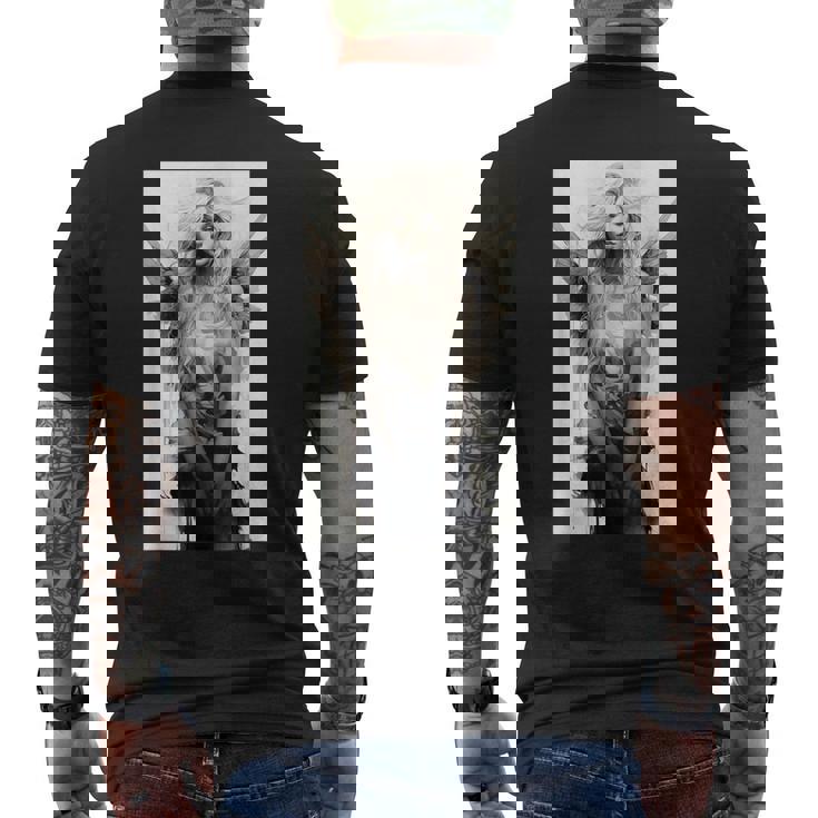 美しい天使 白黒ヴィンテージアート メンズTシャツ バックプリント