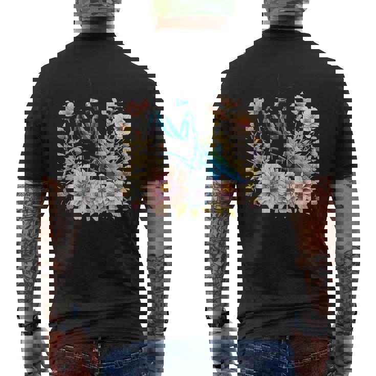 美しい昆虫アート カマキリ メンズTシャツ バックプリント