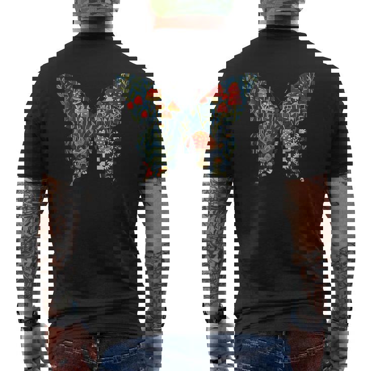 美的シルエット きのこ コッタグコア バタフライ メンズTシャツ バックプリント