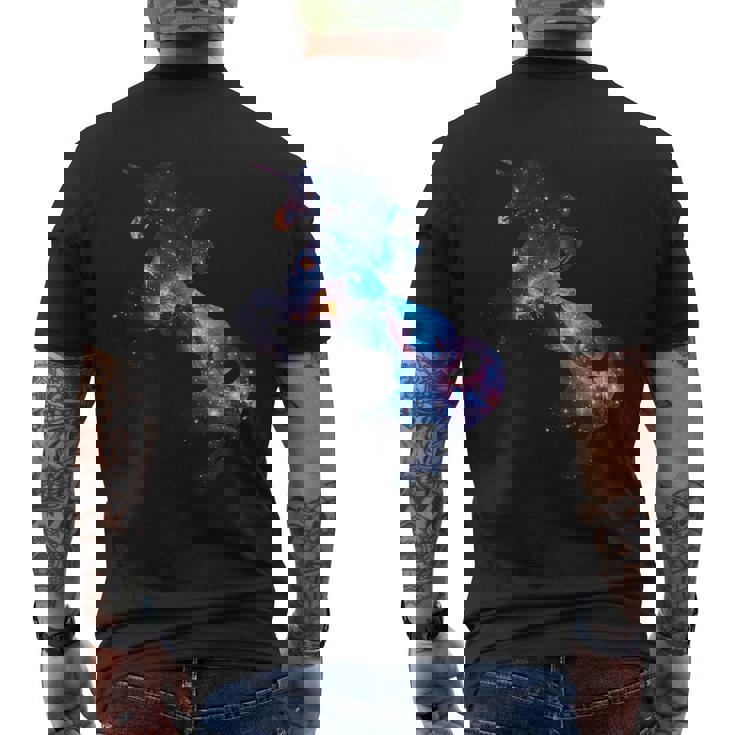 美的シルエット 夢のような宇宙 銀河 ユニコーン メンズTシャツ バックプリント