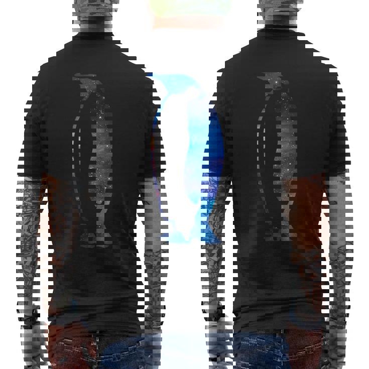 美的シルエット 星 宇宙 銀河 ペンギン メンズTシャツ バックプリント