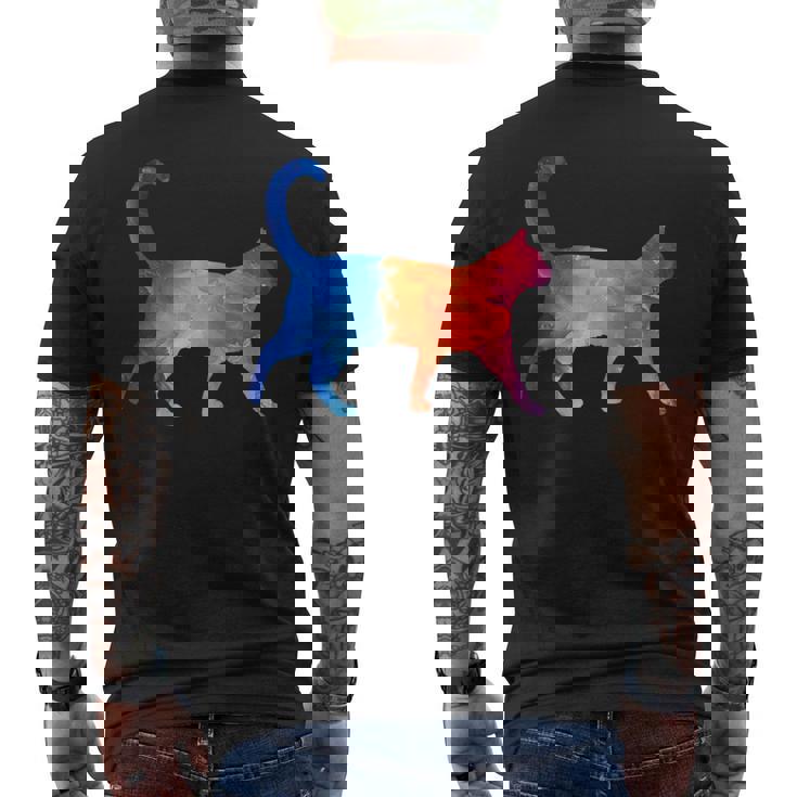 美的シルエット芸術的水彩猫 メンズTシャツ バックプリント