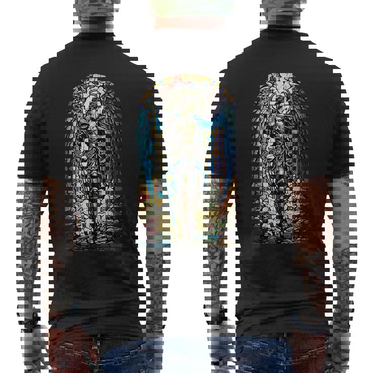 聖ミカエル大天使 – 聖なるステンドグラス – キリスト教 メンズTシャツ バックプリント