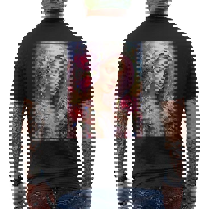 聖母、聖母マリア、聖母マリア、聖母 メンズTシャツ バックプリント