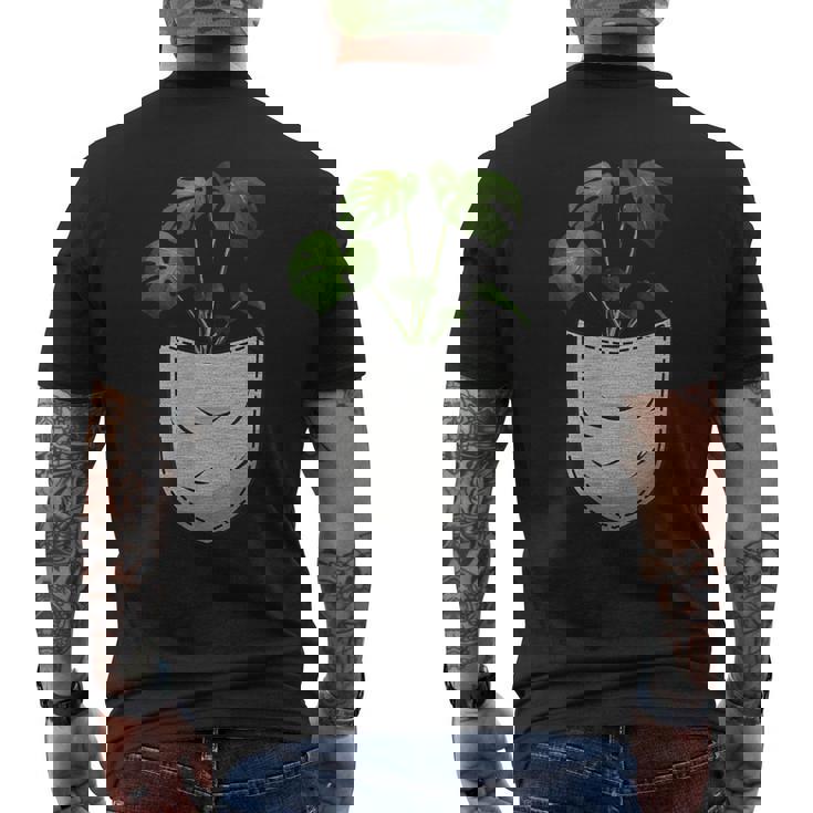 胸ポケットにモンステラ メンズTシャツ バックプリント