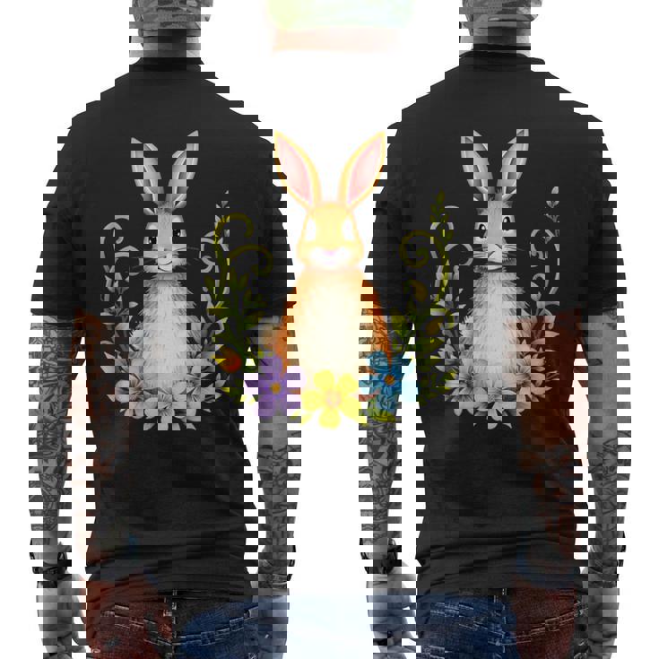 花と葉を持つ愛らしいウサギ 自然デザイン メンズTシャツ バックプリント