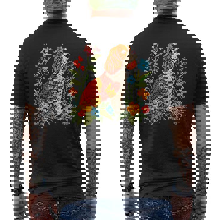 花柄 キャバリア王 チャールズ スパニエル キュート ママ 母の日 メンズTシャツ バックプリント