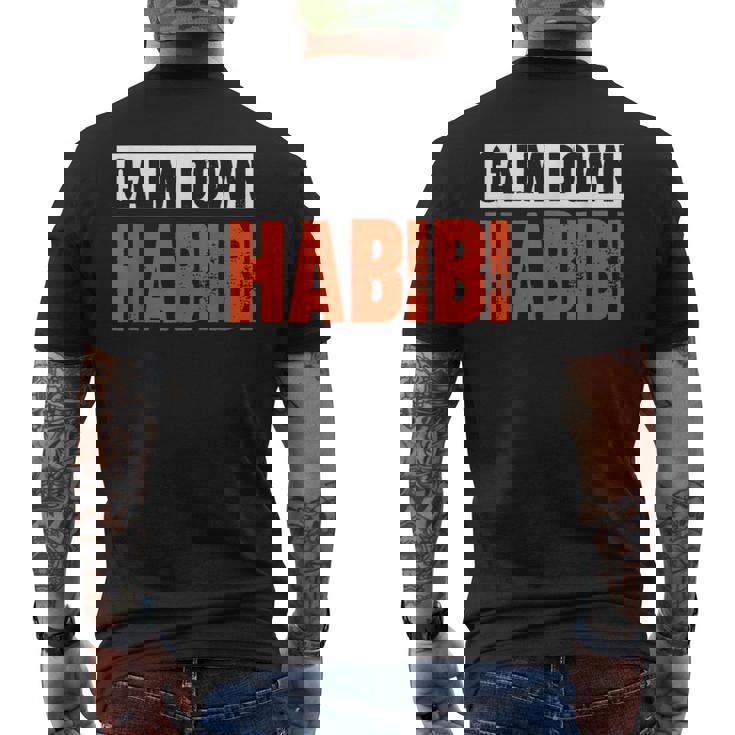 落ち着けハビビ メンズTシャツ バックプリント