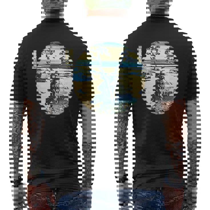 葛飾 北斎 信州諏訪湖 有名なヴィンテージアート スタイリッシュ メンズTシャツ バックプリント