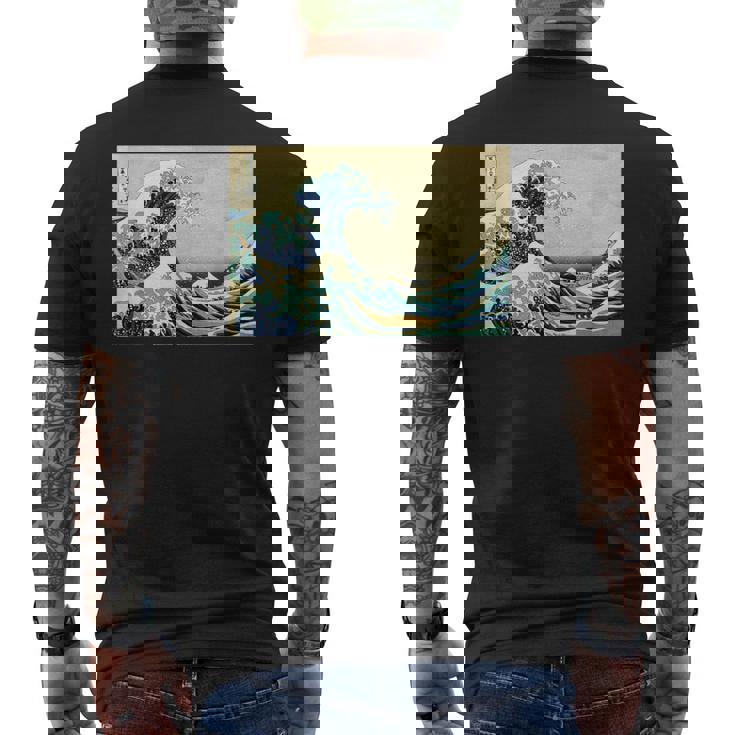 葛飾 北斎 神奈川沖浪裏 有名なヴィンテージアート スタイリッシュ メンズTシャツ バックプリント