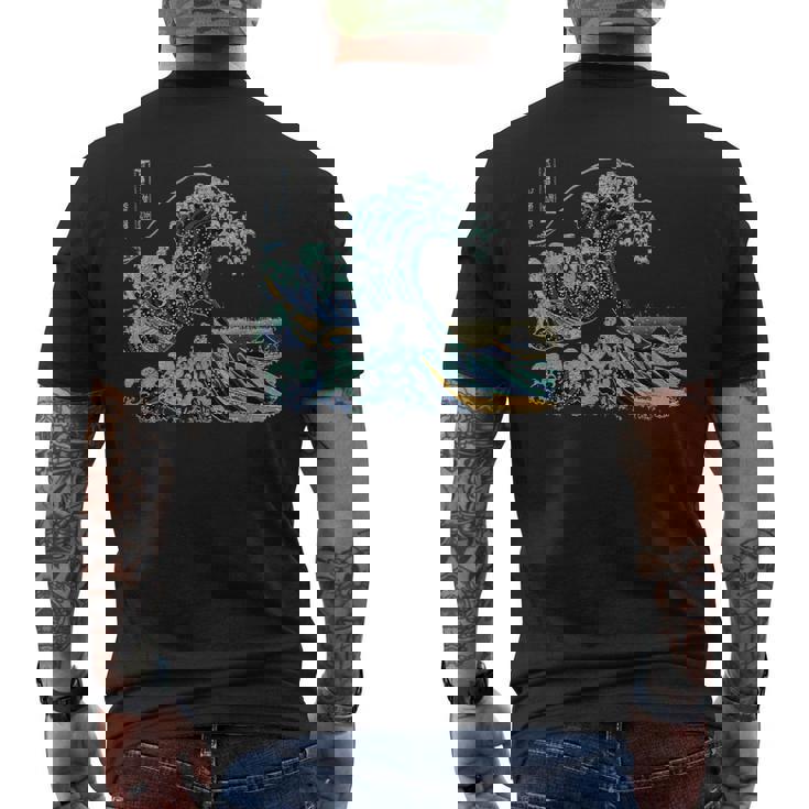 葛飾 北斎 神奈川沖浪裏 有名なヴィンテージアート スタイリッシュ Great Wave Hokusaitylish メンズTシャツ バックプリント