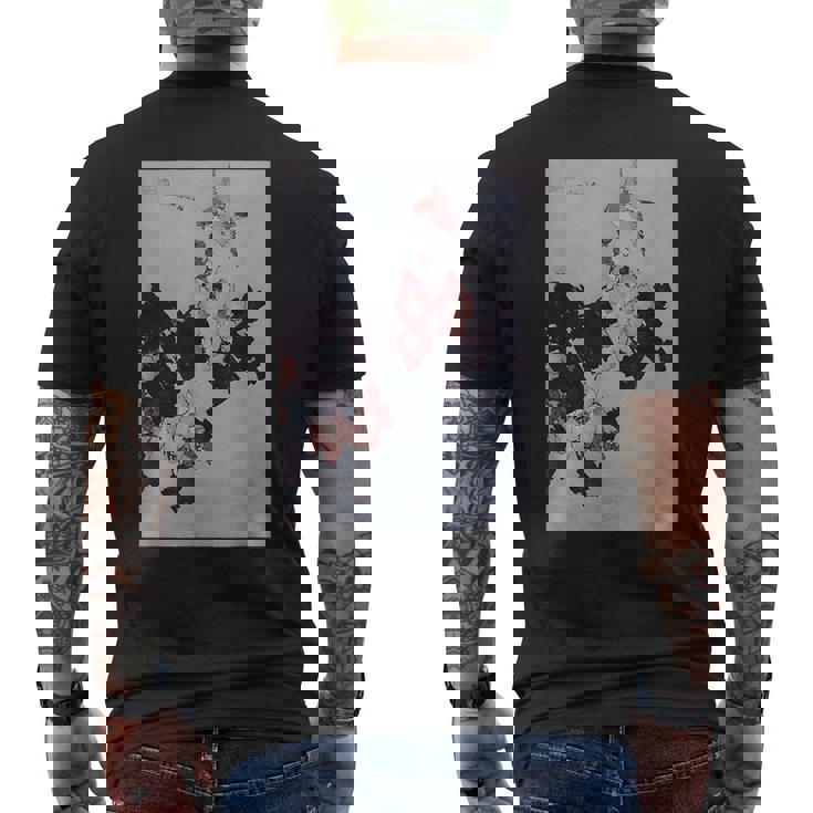 葛飾北斎作 ハイビスカスとスズメ メンズTシャツ バックプリント