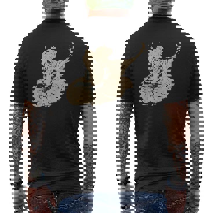 葛飾北斎作 三味線と座る女 メンズTシャツ バックプリント