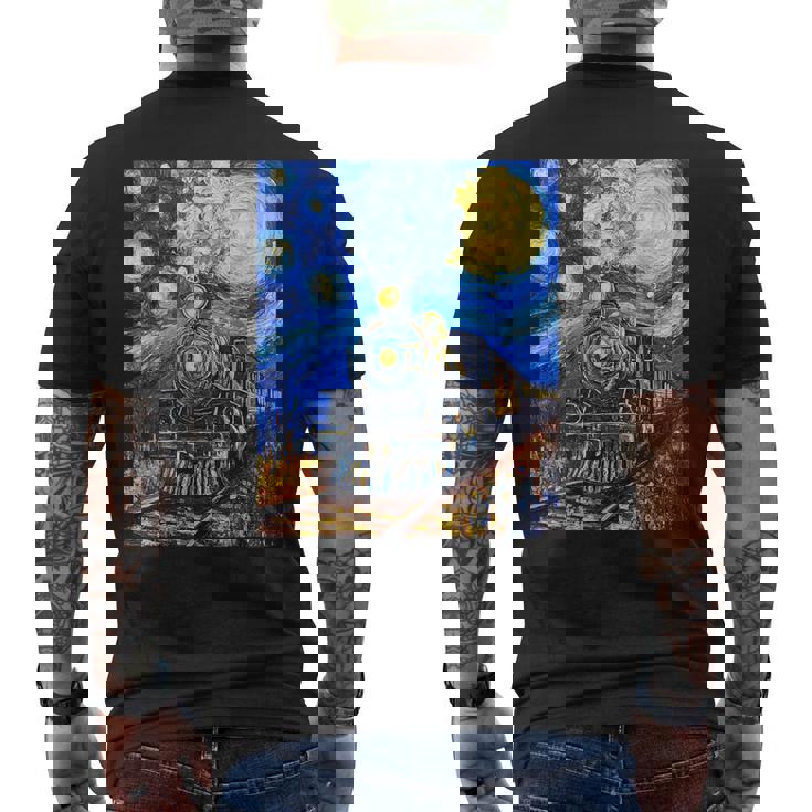 蒸気機関 蒸気機関車 ヴィンテージ ゴッホ 機関車 列車 メンズTシャツ バックプリント