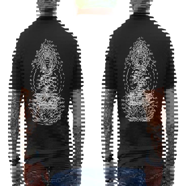 蓮の花の仏像 菩薩 仏教 宗教 メンズTシャツ バックプリント