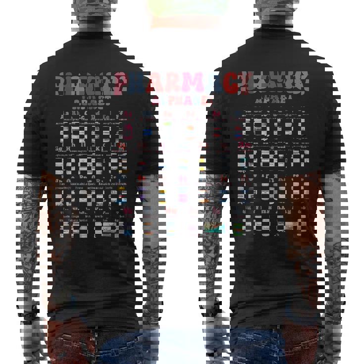 薬局 アルファベット 薬剤師 技術者 薬 看護師 ピル メンズTシャツ バックプリント