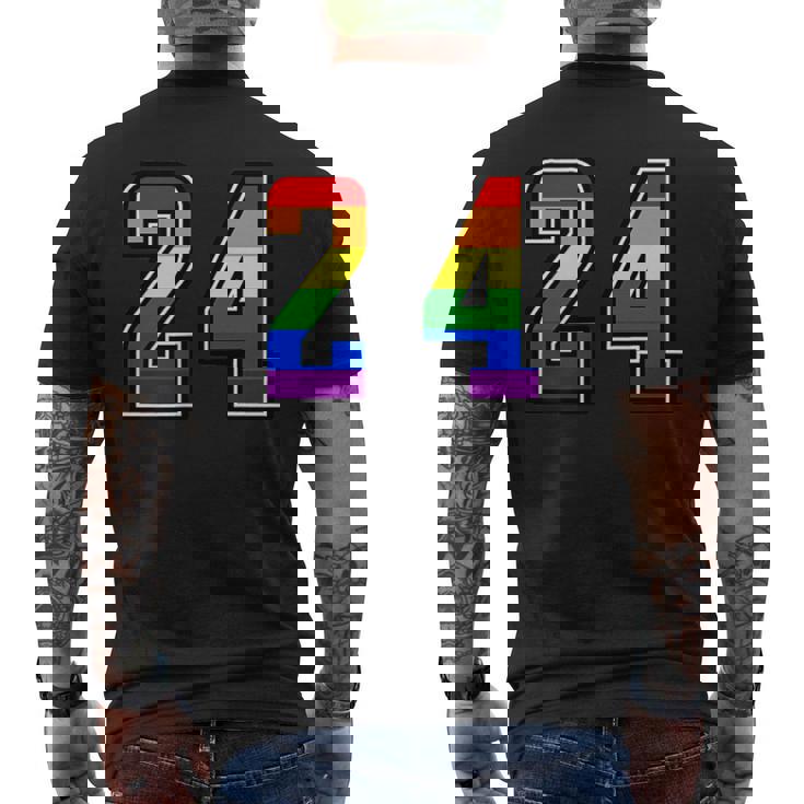 虹 24チーム短期大学スポーツレインボーカラー番号制ユニフォーム メンズTシャツ バックプリント