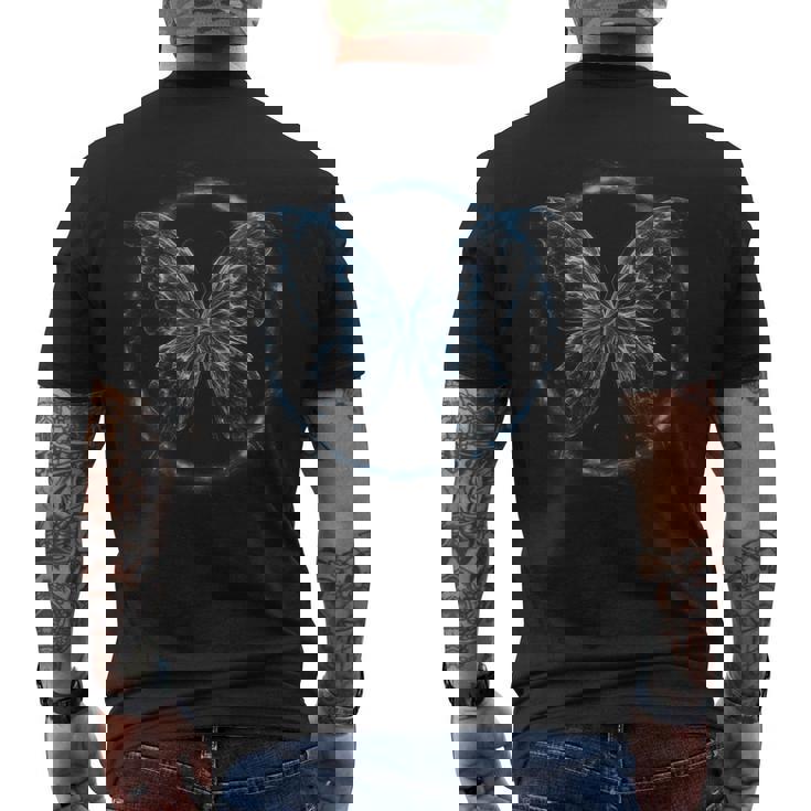 蝶 夜光 夜光 青 デザイン ユニセックス 自然 メンズTシャツ バックプリント