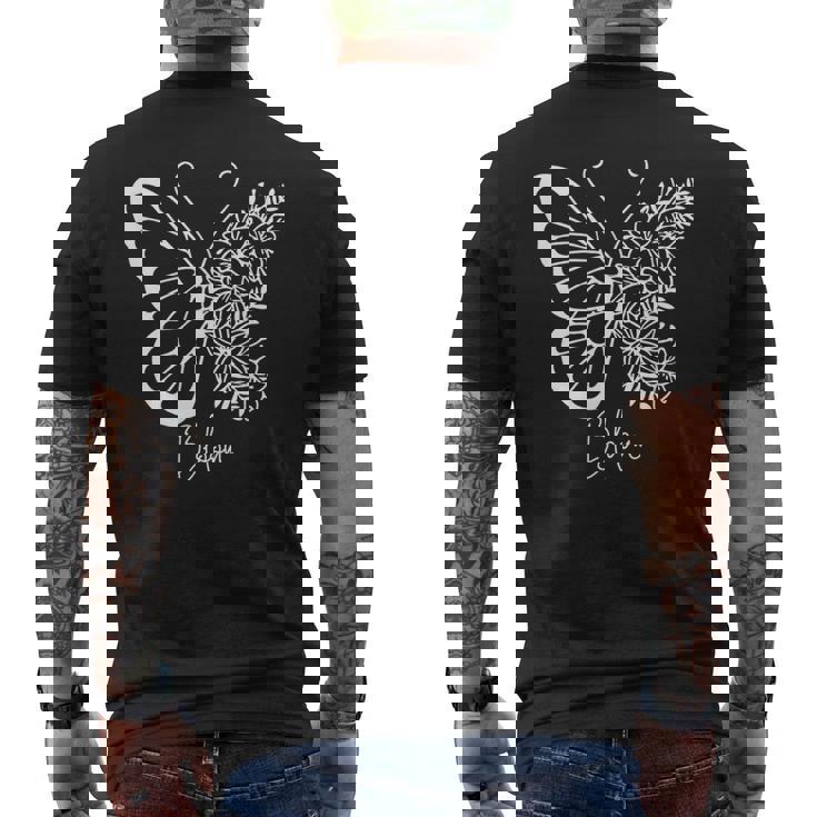 蝶と花、熱帯の花と蝶 メンズTシャツ バックプリント