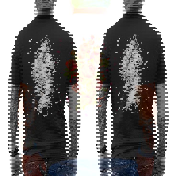 言葉、愛、幸福、平和のピンクのバラの花束 メンズTシャツ バックプリント