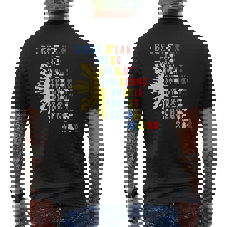 誇り高いフィリピン人のための有名な食べ物 フィリピンのデザイン メンズTシャツ バックプリント