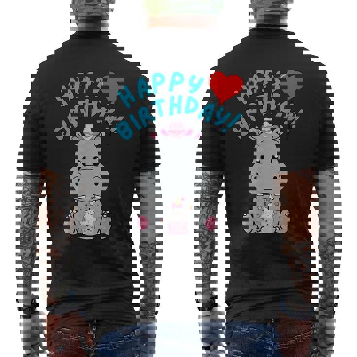 誕生日おめでとうギフト かわいいカバが彼女の誕生日を祝います メンズTシャツ バックプリント