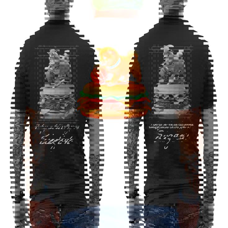 豆しば バスケットボール 豆柴 可愛い おしゃれ 面白い 動物 スポーツ 英字 ハンバーガー 犬 日本犬 柴犬 メンズTシャツ バックプリント